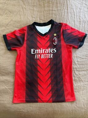 AC Milan FC Red and Black Kids Emirates Soccer Jersey